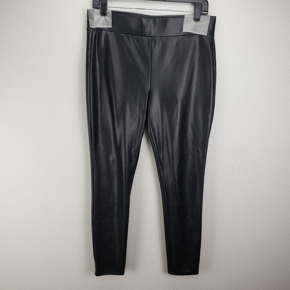 Loft Black Faux Leather high‎ rise Leggings M Fleece Lined